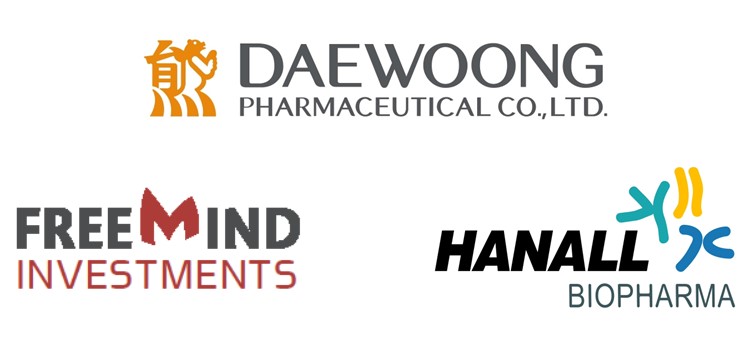 Daewoong Pharma, HanAll BioPharma, and Freemind Investments logos